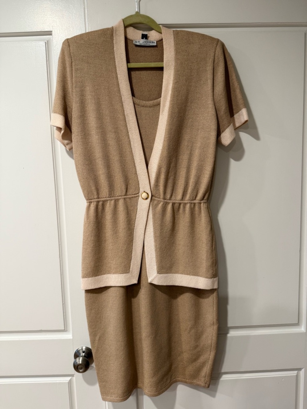 Vintage St. John Set in Beige with Cream Trim